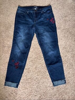ruff hewn GREY Women's Embroidered Slim Jeans